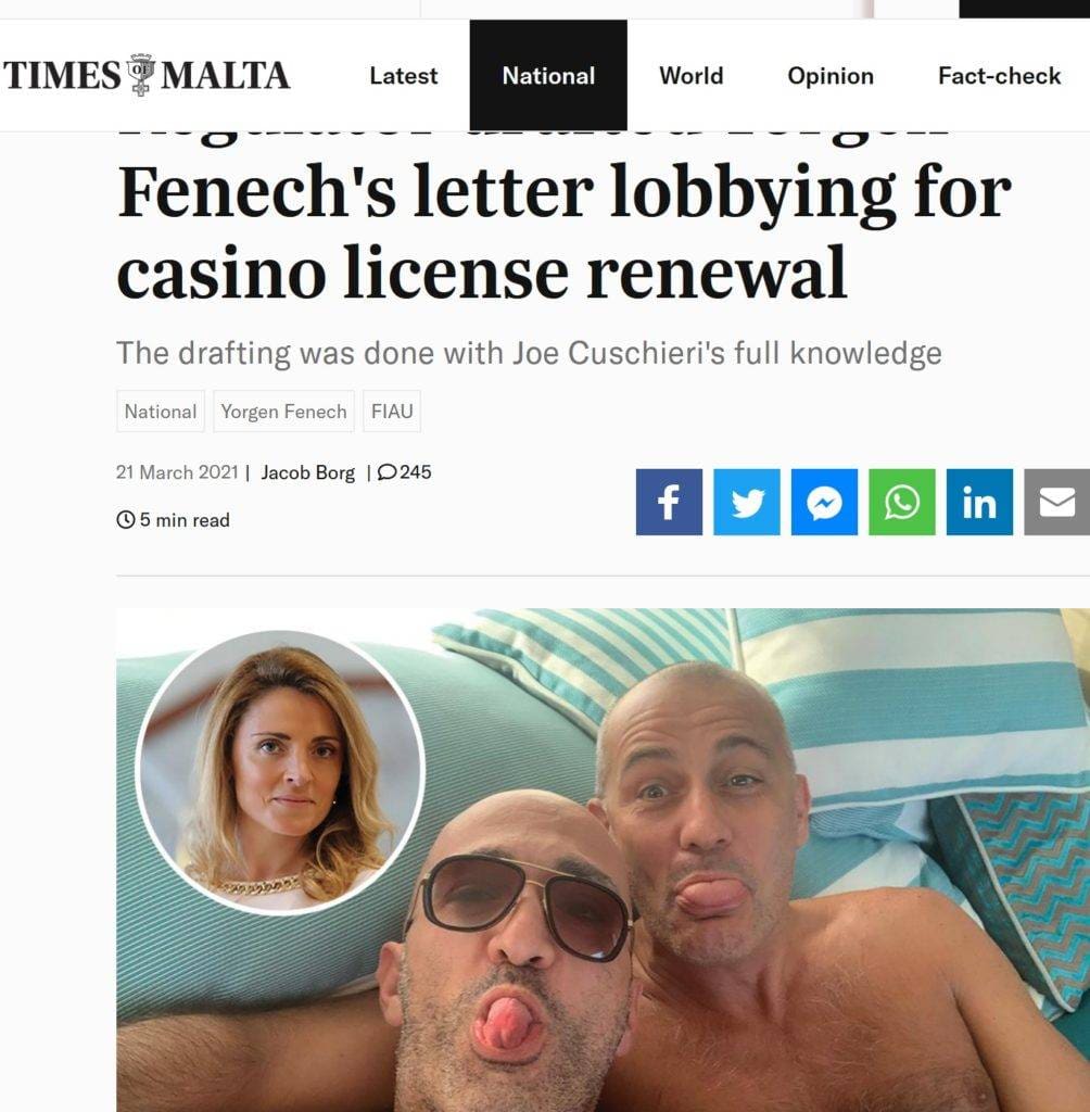 Times of Malta reported on Edwina Licari and her supportive role for Yorgen Fenech