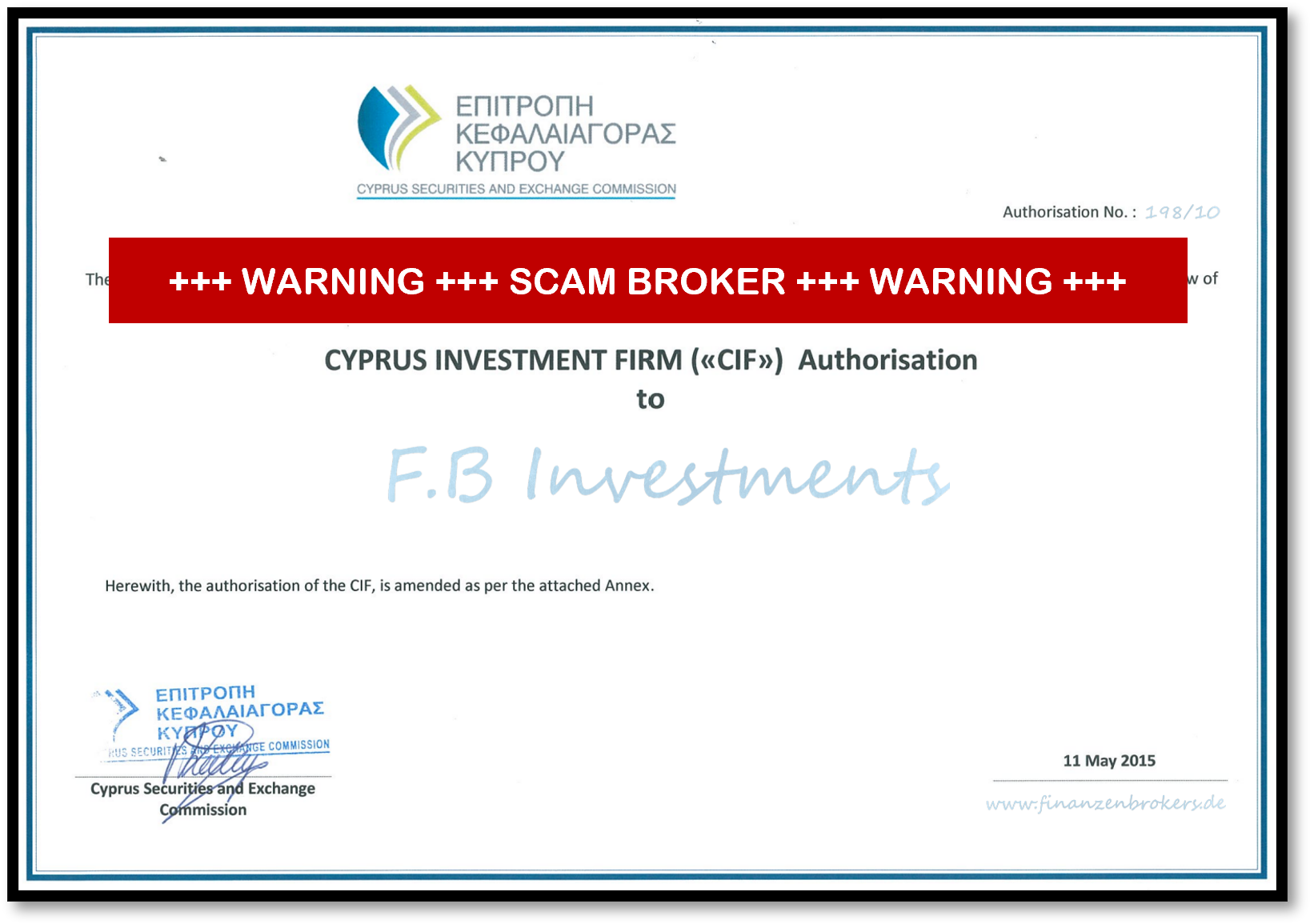 Finanz Brokers Investor warning against Finanzen Brokers