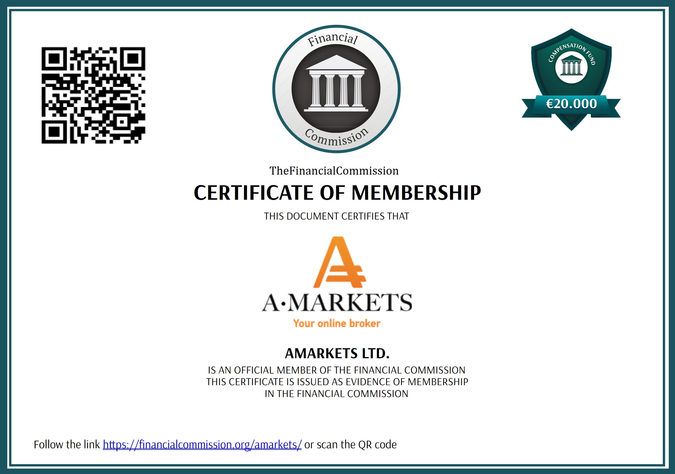 AMarkets Financial Commission certificate Offshore broker AMarkets receives Orange compliance rating