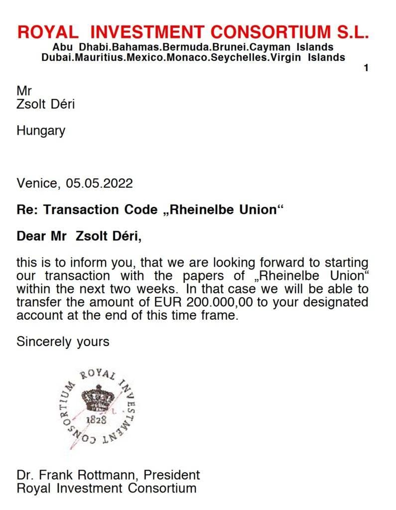 Royal Investment Consortium warning