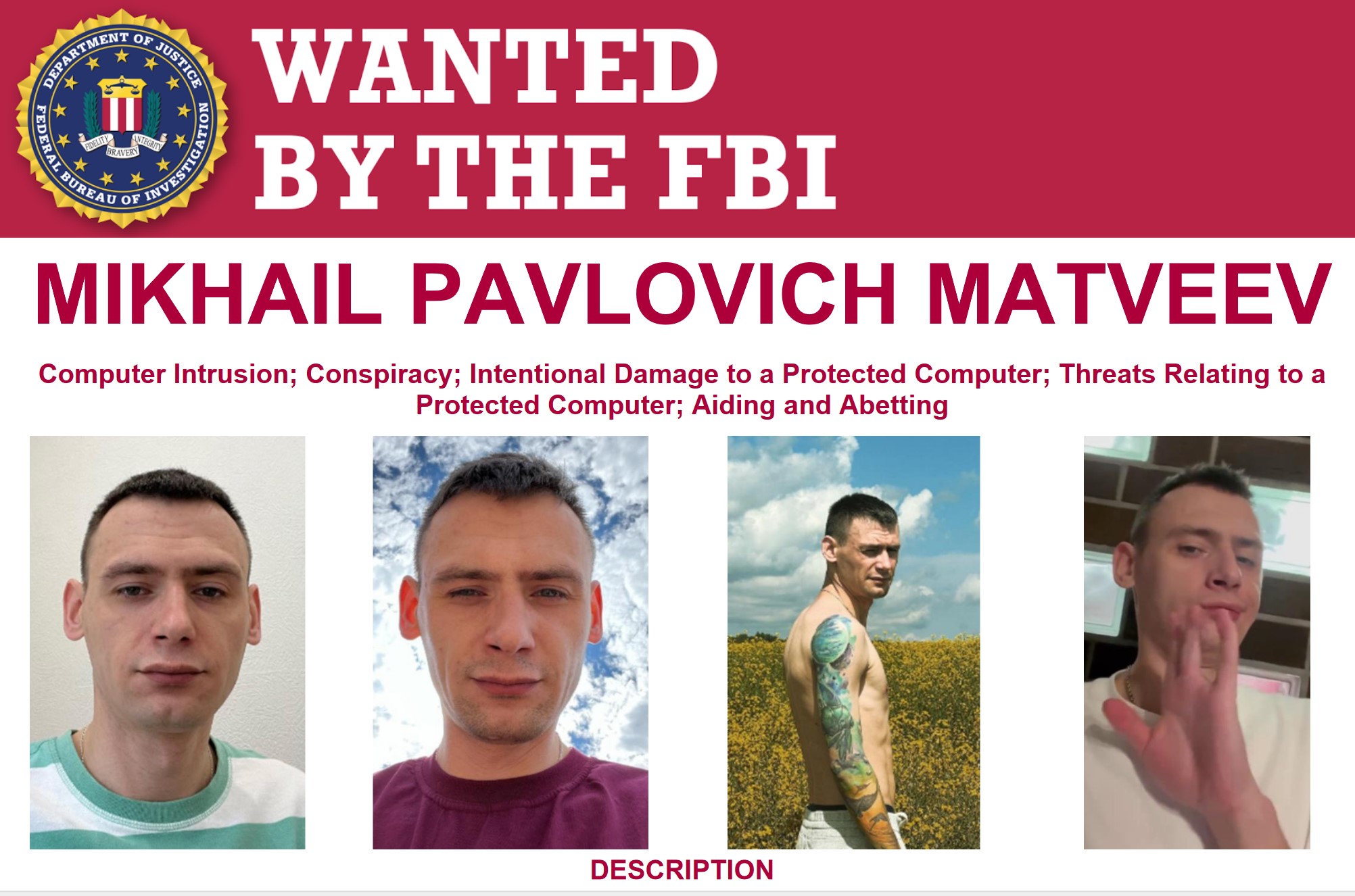 Mikhail Matveev Wanted FBI Russian ransomware cybercriminal Mikhail Matveev wanted by US authorities