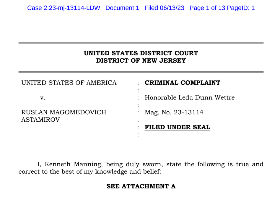 Indictment against Ruslan Magomedovich Astamirov