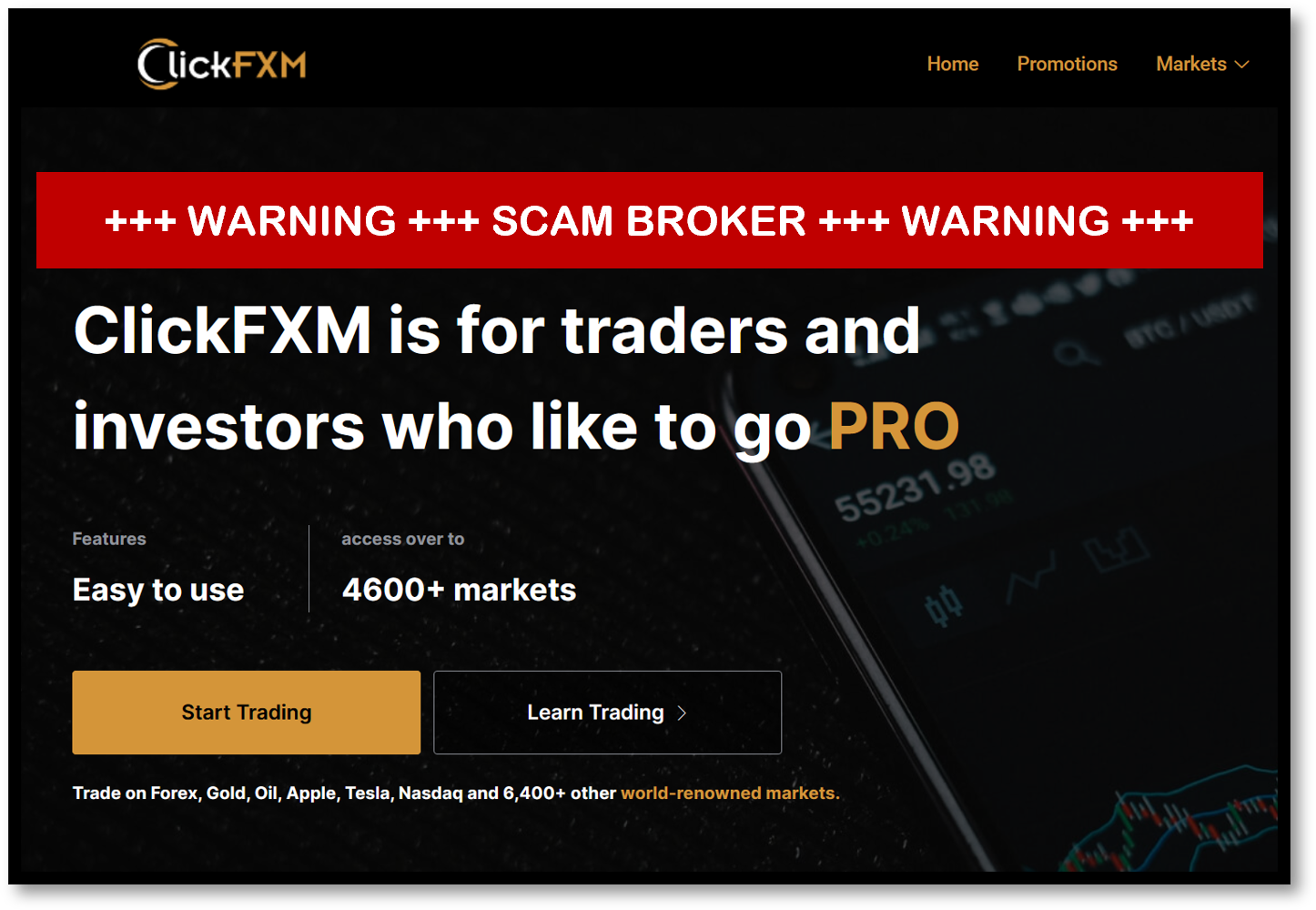 ClickFXM FI investor warning against ClickFXM trading scam