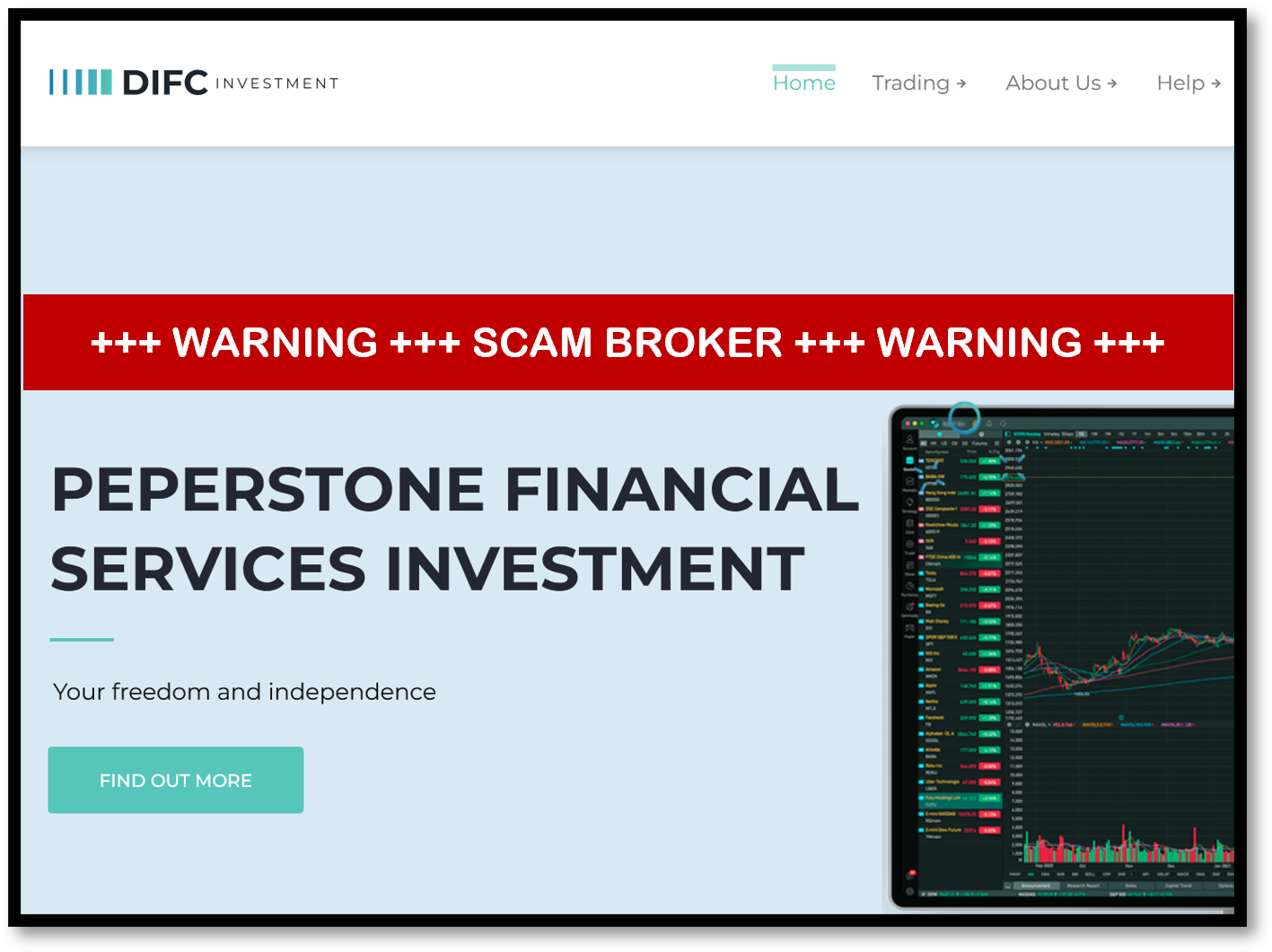 DIFC FI urgent warning against DIFC Investment broker scam