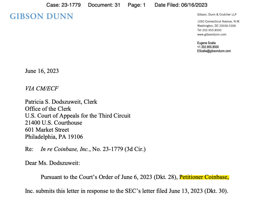 SEC Coinbase petition Coinbase says the SEC creates a catch-22 situation for die crypto industry