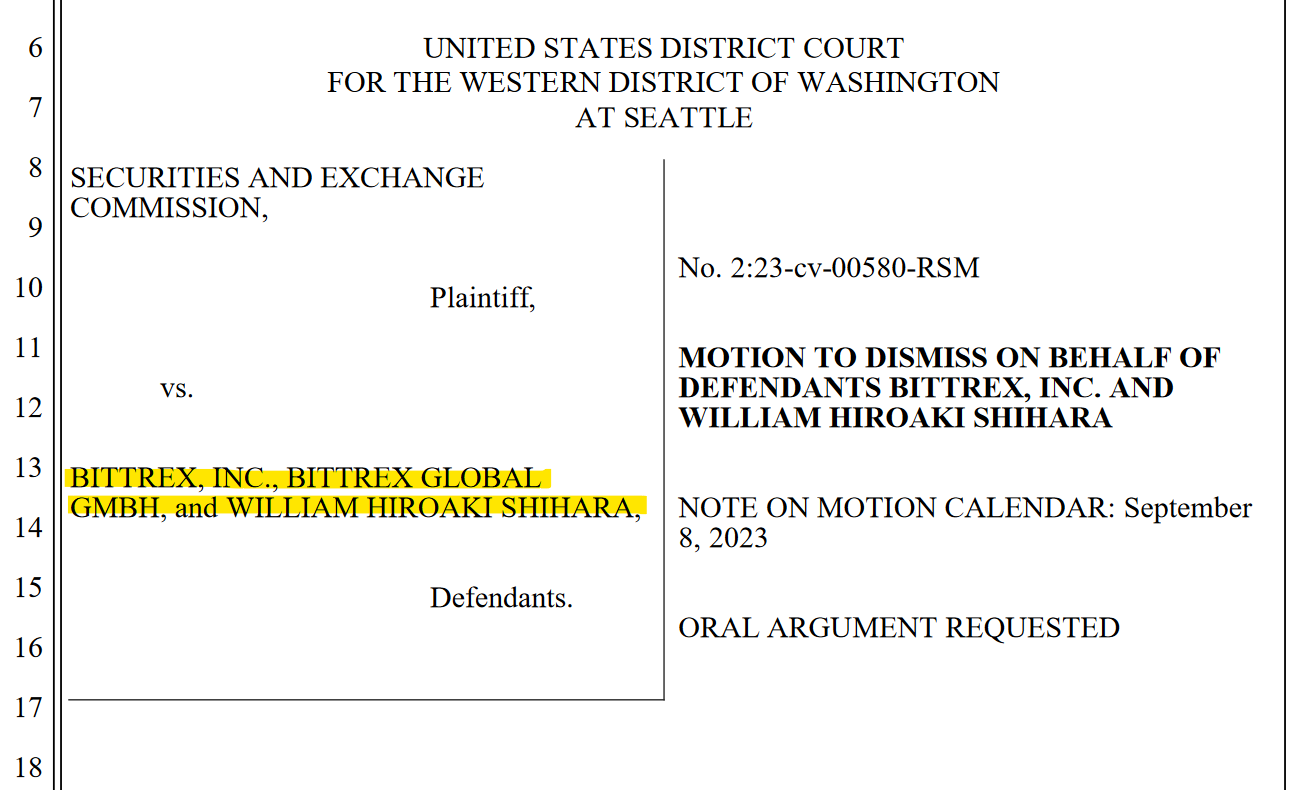 Bittrex files motion to dismiss SEC complaint