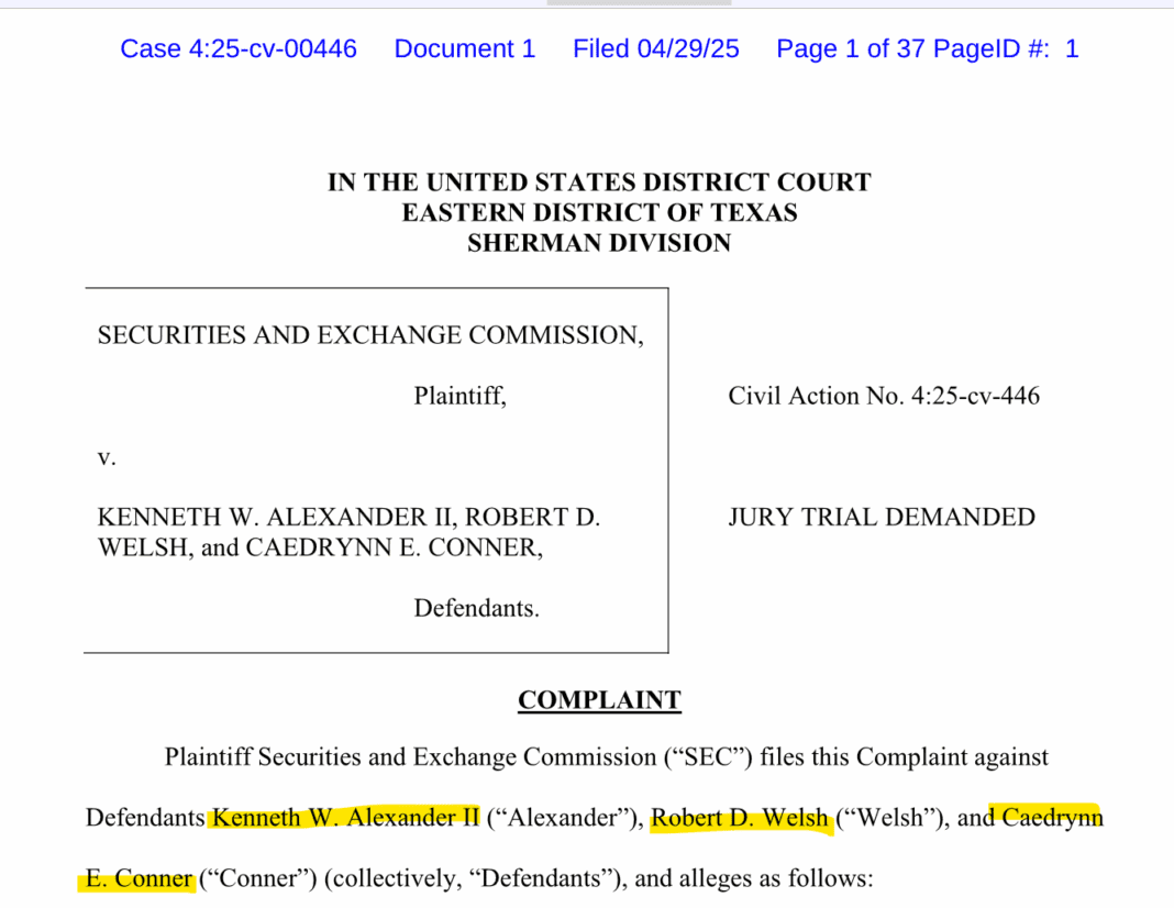SEC Alexander Welsh Conner SEC Complaint against Ponzi scheme operators